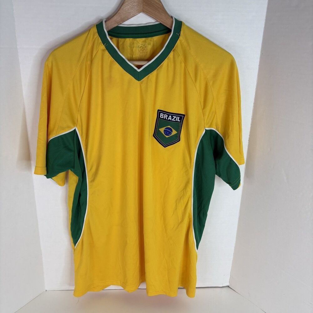 Brazil Soccer Jersey, XL, Rhinox, Yellow And Green, V Neck, Logo